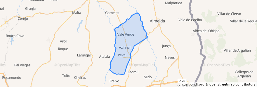 Mapa de ubicacion de Azinhal, Peva e Valverde.