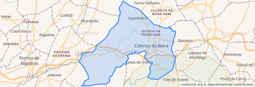 Mapa de ubicacion de Celorico (São Pedro e Santa Maria) e Vila Boa do Mondego.