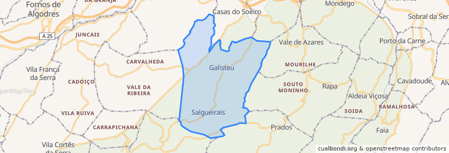 Mapa de ubicacion de Cortiçô da Serra, Vide entre Vinhas e Salgueirais.