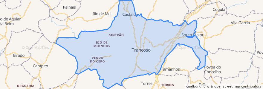 Mapa de ubicacion de Trancoso (São Pedro e Santa Maria) e Souto Maior.