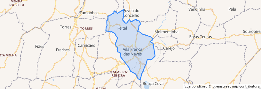 Mapa de ubicacion de Vila Franca das Naves e Feital.