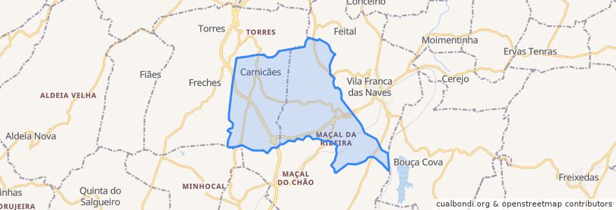 Mapa de ubicacion de Vilares e Carnicães.