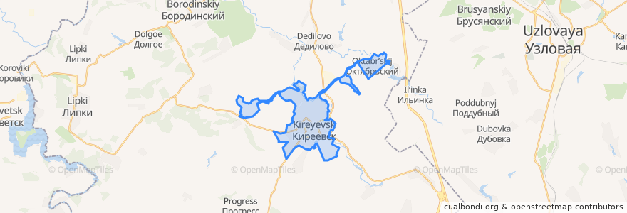 Mapa de ubicacion de городское поселение Киреевск.