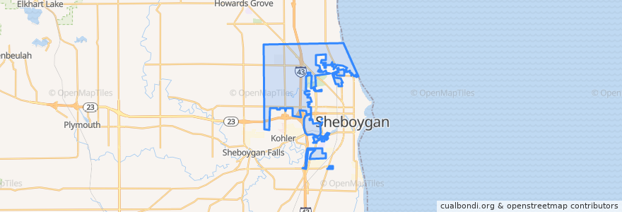 Mapa de ubicacion de Town of Sheboygan.