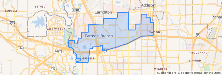 Mapa de ubicacion de Farmers Branch.