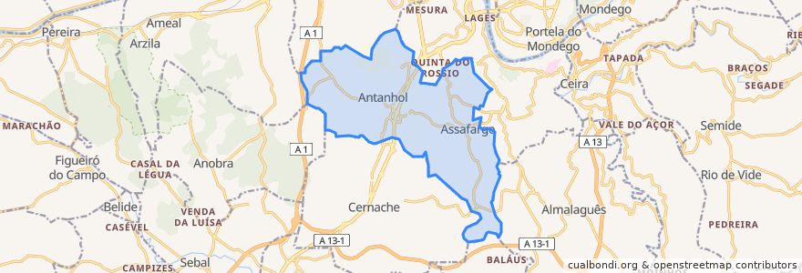 Mapa de ubicacion de Assafarge e Antanhol.