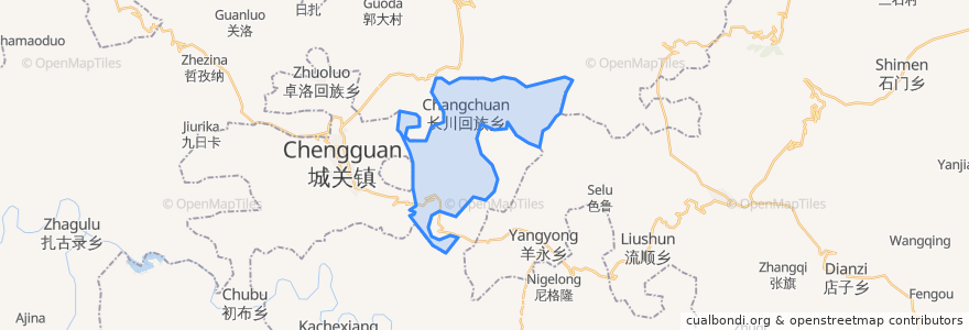 Mapa de ubicacion de 长川回族乡 ཁྲང་ཁྲོན་ཧོས་རིགས་ཤང་།.