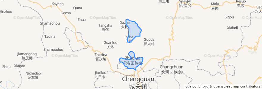 Mapa de ubicacion de 卓洛回族乡 ཅོག་རོ་ཧོས་རིགས་ཤང་།.