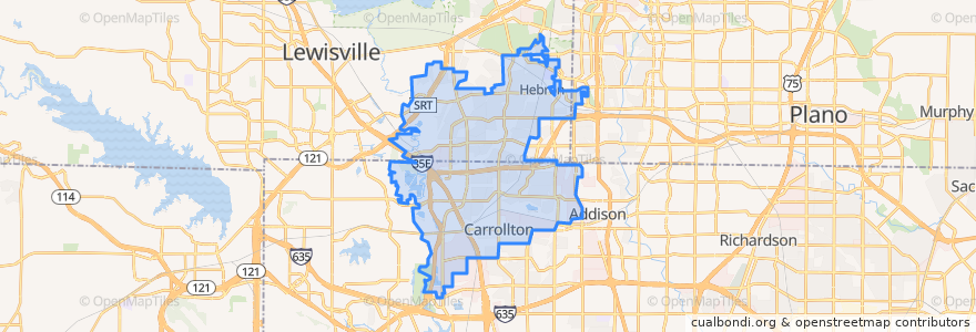 Mapa de ubicacion de Carrollton.