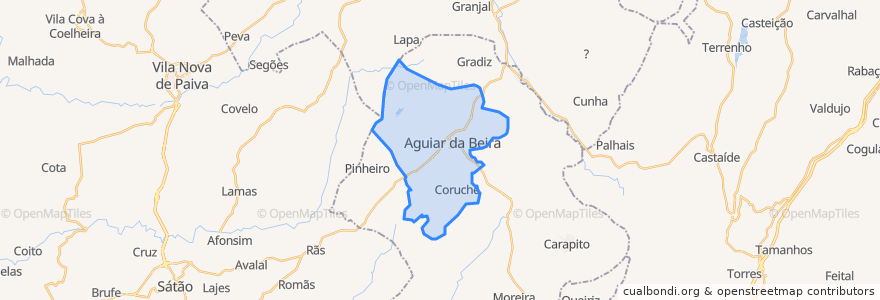 Mapa de ubicacion de Aguiar da Beira e Coruche.