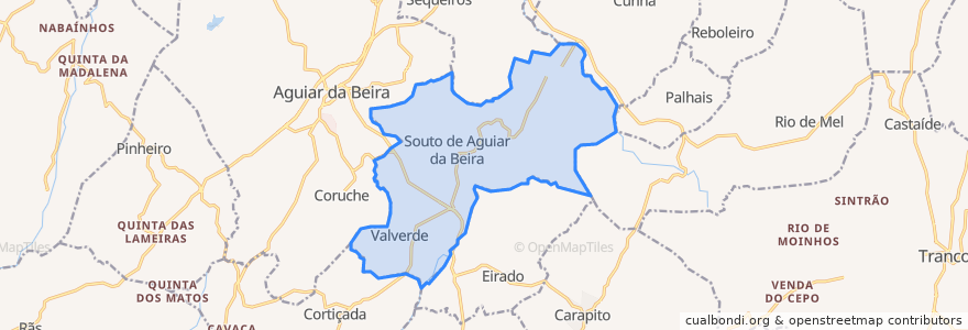 Mapa de ubicacion de Souto de Aguiar da Beira e Valverde.