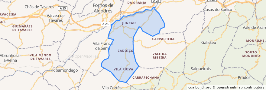 Mapa de ubicacion de Juncais, Vila Ruiva e Vila Soeiro do Chão.