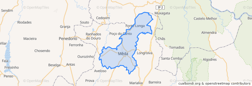 Mapa de ubicacion de Mêda, Outeiro de Gatos e Fonte Longa.