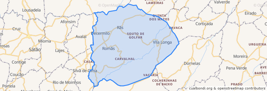 Mapa de ubicacion de Romãs, Decermilo e Vila Longa.