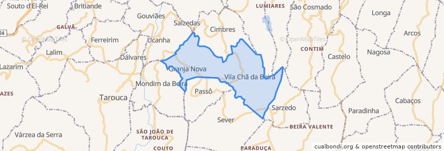 Mapa de ubicacion de Granja Nova e Vila Chã da Beira.