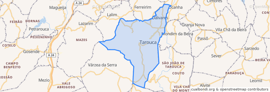 Mapa de ubicacion de Tarouca e Dálvares.