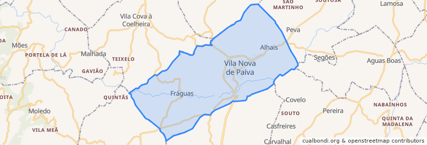 Mapa de ubicacion de Vila Nova de Paiva, Alhais e Fráguas.