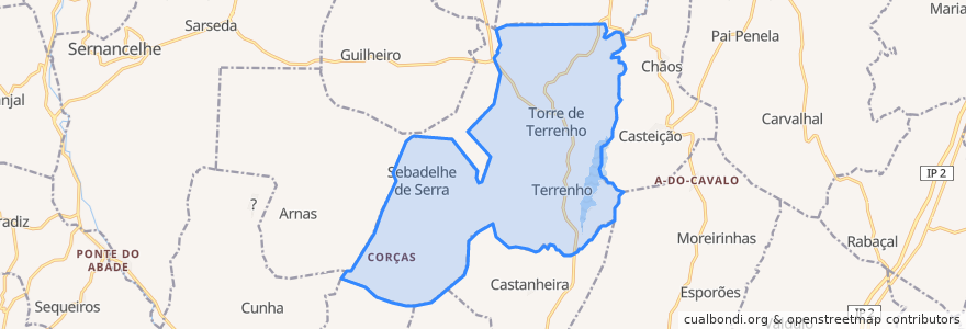 Mapa de ubicacion de Torre do Terrenho, Sebadelhe da Serra e Terrenho.