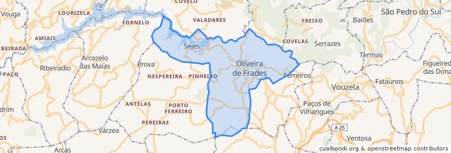 Mapa de ubicacion de Oliveira de Frades, Souto de Lafões e Sejães.