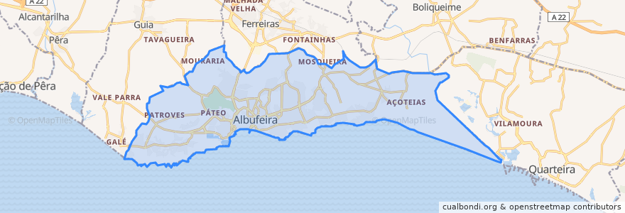 Mapa de ubicacion de Albufeira e Olhos de Água.