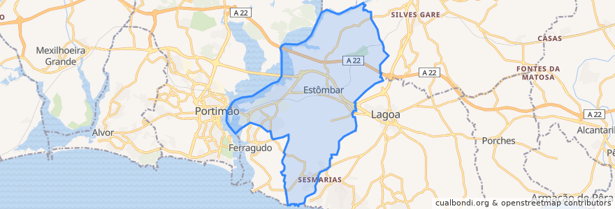 Mapa de ubicacion de Estômbar e Parchal.