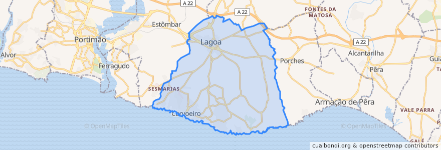 Mapa de ubicacion de Lagoa e Carvoeiro.