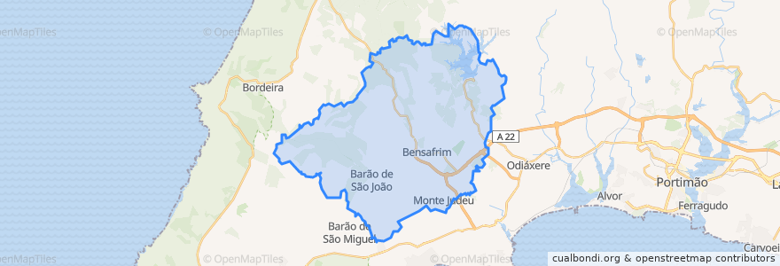 Mapa de ubicacion de Bensafrim e Barão de São João.