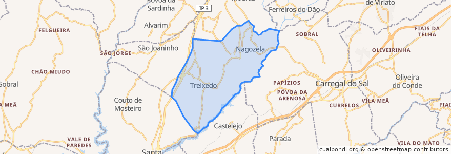 Mapa de ubicacion de Treixedo e Nagozela.