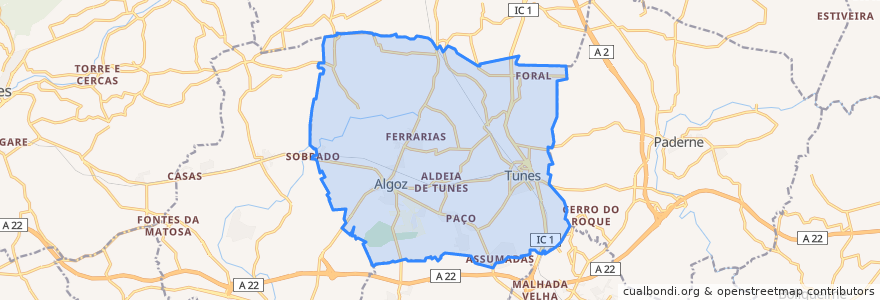 Mapa de ubicacion de Algoz e Tunes.