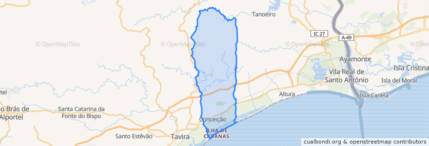 Mapa de ubicacion de Conceição e Cabanas de Tavira.