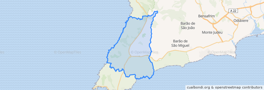 Mapa de ubicacion de Vila do Bispo e Raposeira.