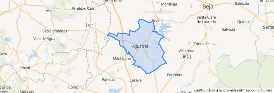 Mapa de ubicacion de Aljustrel e Rio de Moinhos.