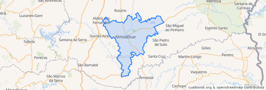 Mapa de ubicacion de Almodôvar e Graça dos Padrões.