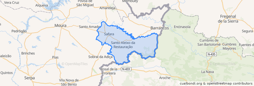 Mapa de ubicacion de Safara e Santo Aleixo da Restauração.