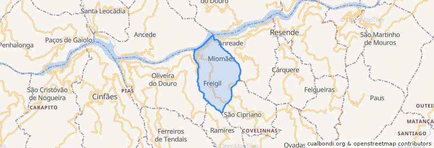 Mapa de ubicacion de Freigil e Miomães.