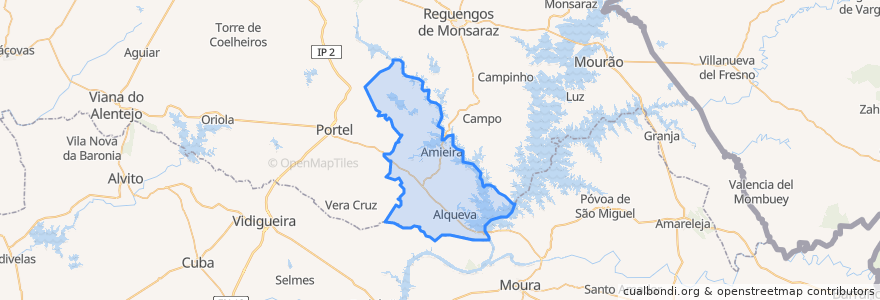 Mapa de ubicacion de Amieira e Alqueva.