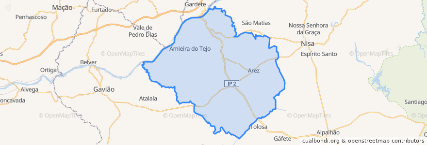 Mapa de ubicacion de Arez e Amieira do Tejo.