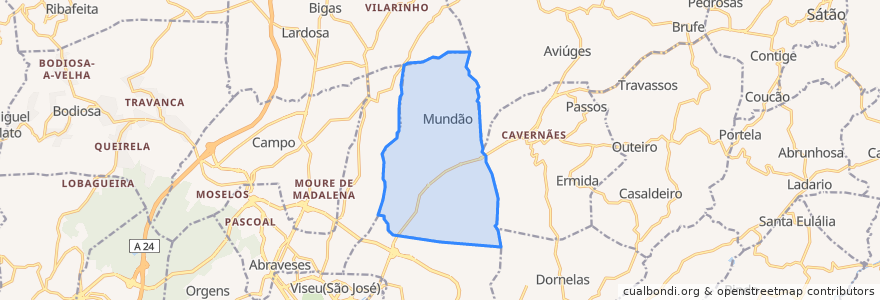 Mapa de ubicacion de Mundão.