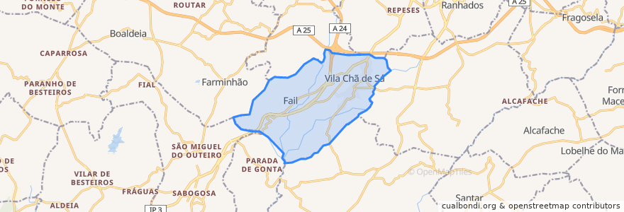 Mapa de ubicacion de Faíl e Vila Chã de Sá.