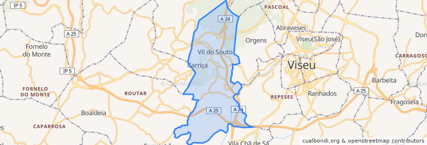 Mapa de ubicacion de São Cipriano e Vil do Souto.