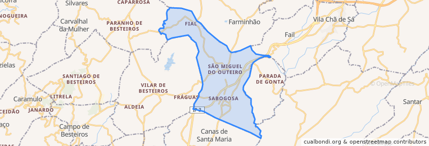 Mapa de ubicacion de São Miguel do Outeiro e Sabugosa.