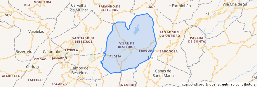 Mapa de ubicacion de Vilar de Besteiros e Mosteiro de Fráguas.