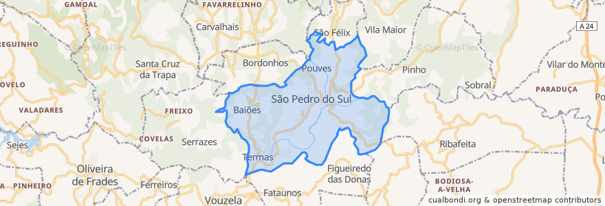 Mapa de ubicacion de São Pedro do Sul, Várzea e Baiões.