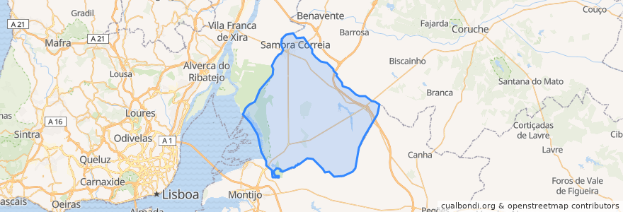 Mapa de ubicacion de Samora Correia.