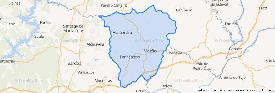 Mapa de ubicacion de Mação, Penhascoso e Aboboreira.