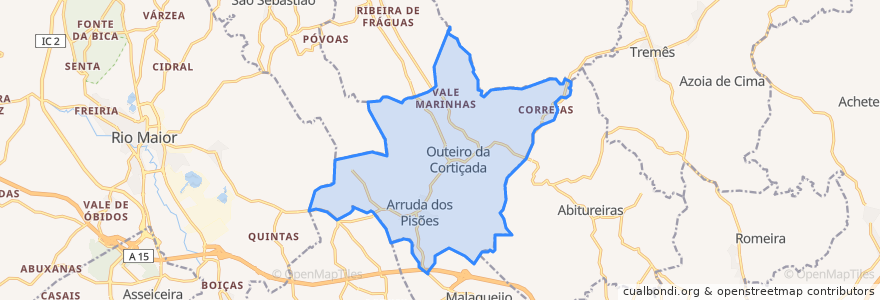 Mapa de ubicacion de Outeiro da Cortiçada e Arruda dos Pisões.