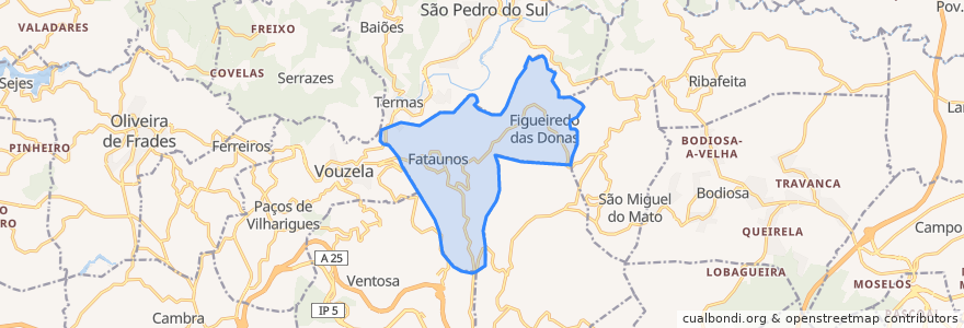 Mapa de ubicacion de Fataunços e Figueiredo das Donas.