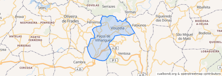 Mapa de ubicacion de Vouzela e Paços de Vilharigues.