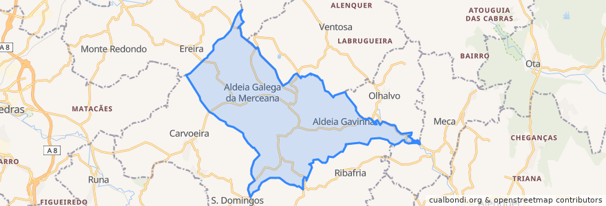 Mapa de ubicacion de Aldeia Galega da Merceana e Aldeia Gavinha.