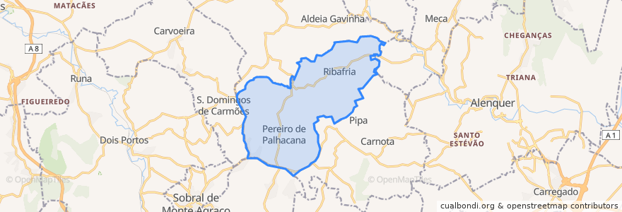 Mapa de ubicacion de Ribafria e Pereiro de Palhacana.